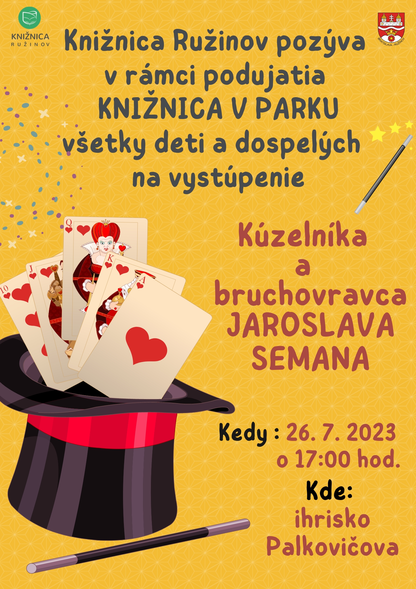 Knižnica v parku – Palkovičova – kúzelník 26.7.2023- A4