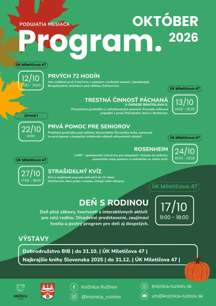 Program Knižnice Ružinov – Október 2026